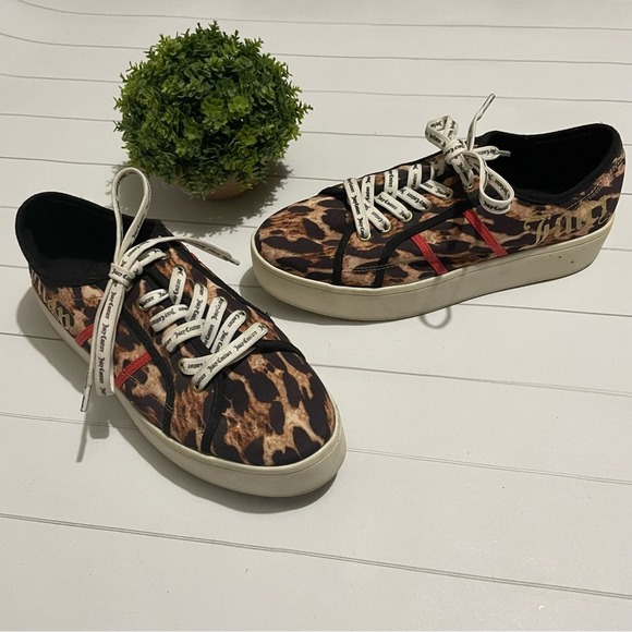 Juicy Couture Leopard Cheetah Animal Print Lace Up Platform Sneakers Women’s 8.5 - Picture 1 of 12